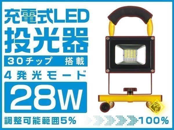 送料無料 高輝度 28W LED充電式投光器 PSEマーク 6000LM 四段発光 最大約16時間 ホワイト LED作業灯 1年保証 1個「WP-YST-PTGS-LED」拍卖