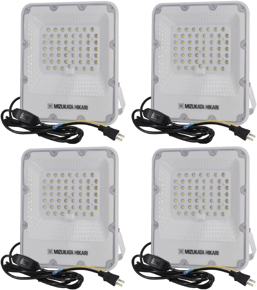 LED投光器 50W 作業灯 11450lm 85V-265V対応 3.2Mコード スイッチ付電源コード付 180°自由調整 防水通気弁 4個「WP-IU-GL-LEDx4」拍卖