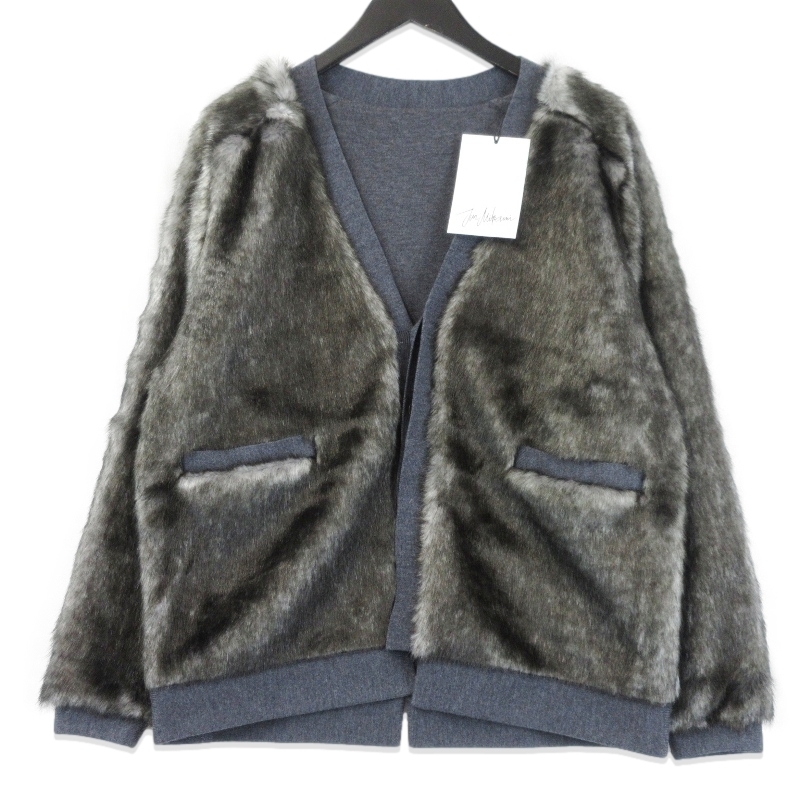 未使用 JUN MIKAMI ジュンミカミ FUR CARDIGAN JM-24AW-7-N ファー カーディガン フェイクファー グレー F タグ付き 70017195拍卖