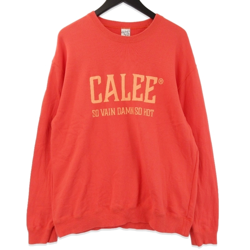 美品 CALEE キャリー クルーネックスウェット CL-25SS005 NATIONAL LOGO CREW NECK SW コットン 日本製 オレンジ L 71014025拍卖