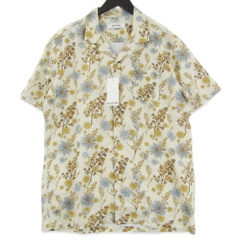 未使用 KESTIN ケスティン Crammond Shirt KHSHSS2408 半袖シャツ ケシ アザミ ボタニカルプリント 花柄 Ecru Thistle Print L 18001239拍卖