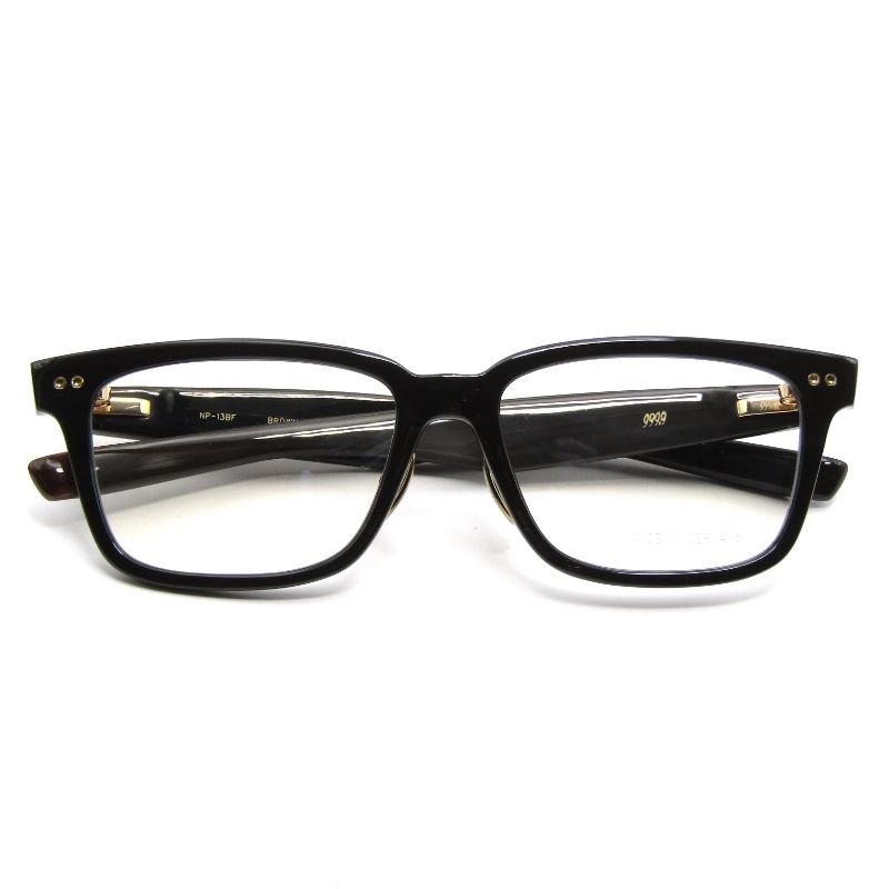 美品 999.9 フォーナインズ メガネフレーム NP-13BF ドイツ/日本製 バッファローホーン 水牛角 ウェリントン BROWN 65008989拍卖