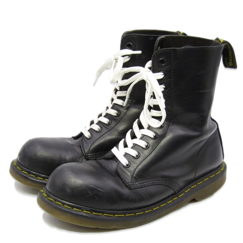 Dr.Martens ドクターマーチン UK8 10ホールブーツ 1919 スチールトゥ 10EYE BOOT イエローステッチ ファインヘアセル ブラック 35004942拍卖
