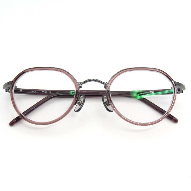 美品 999.9 フォーナインズ メガネフレーム M-170 日本製 4912 オールドモーブ/ガンメタリック 度入り 54000050拍卖