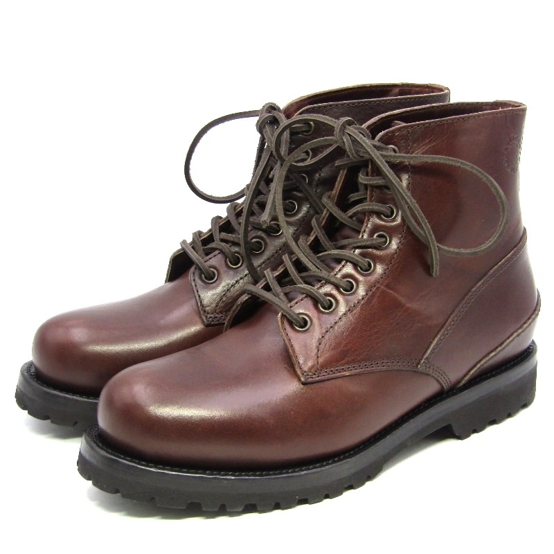 美品 BUTTERO ブッテロ 40 8ホールブーツ CANALONE B4380 カウレザー ラグソール レースアップ プレーントゥ ブラウン マロン 35004964拍卖