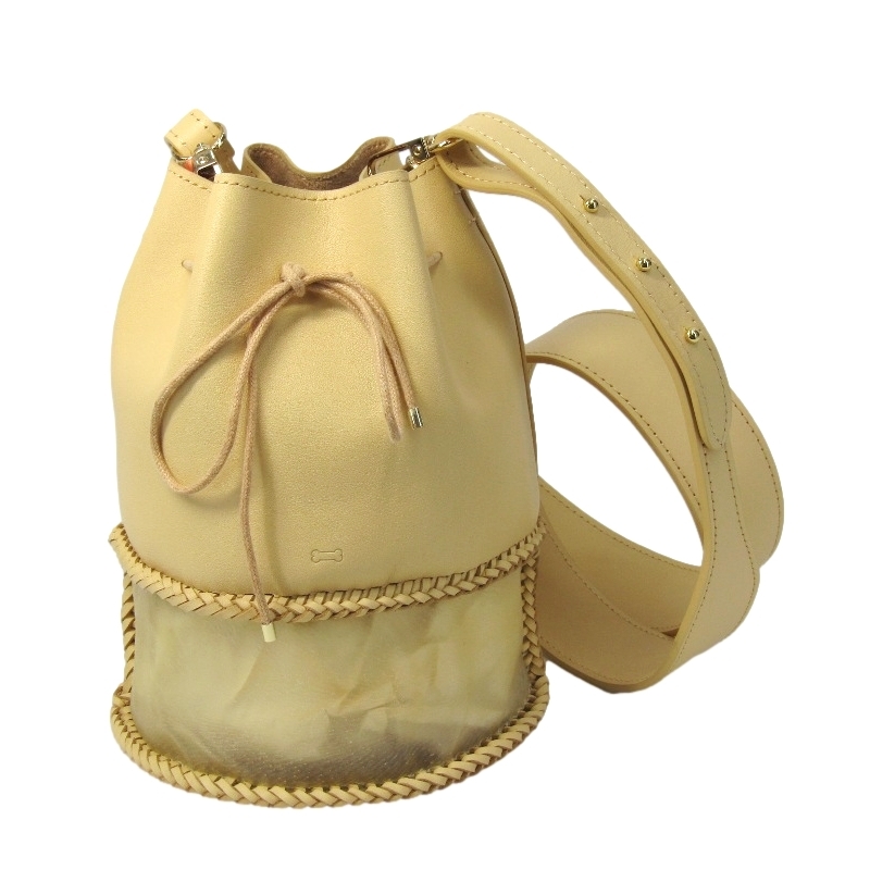 未使用 bon born ボンボーン 巾着バッグ 21AW transparent bucket bag ショルダーバッグ 2WAY 牛革 豚生革 ベージュ 61004149拍卖