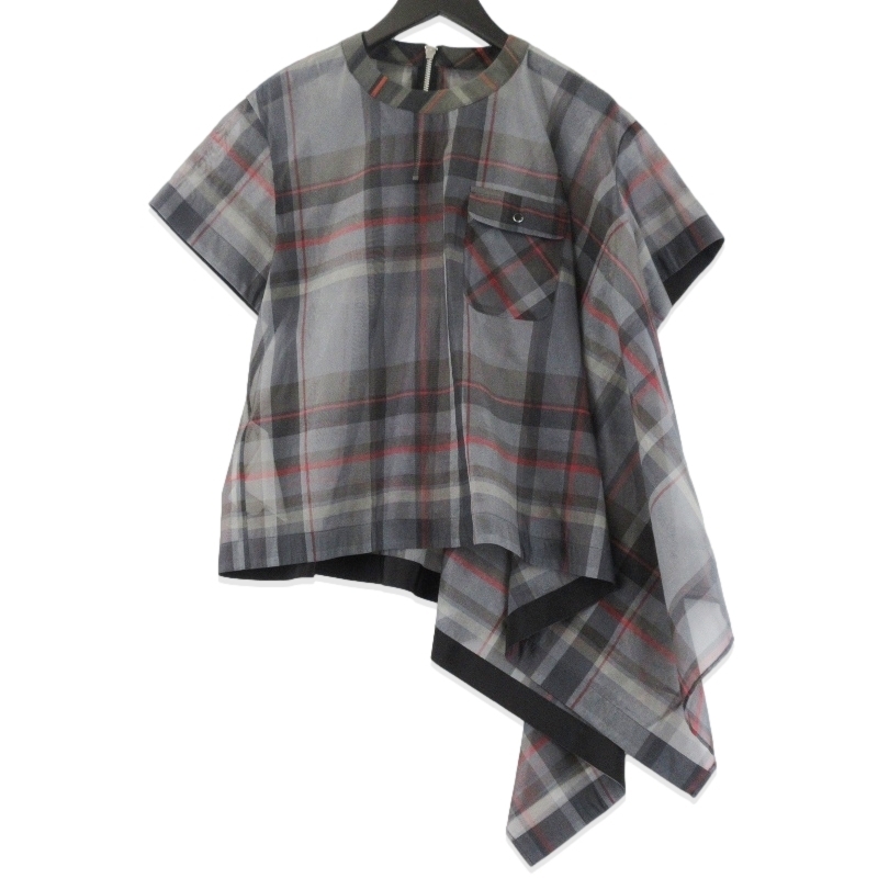 sacai サカイ 半袖ブラウス 19-04458 アシンメトリー チェック柄 レディース 日本製 マルチカラー 1 99000043拍卖