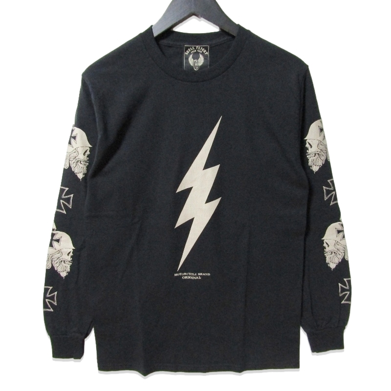 未使用 SKULL FLIGHT スカルフライト 長袖Tシャツ SFLT23-05 ロングスリーブ スカルヘルメットサンダー コットン ブラック 黒 S 27111808拍卖