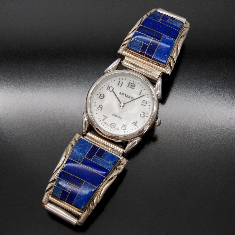 Navajo JJ作 ナバホ族 ウォッチブレス ラピスラズリ インレイ 腕時計 ブレスレット メンズ レディース 28011299拍卖