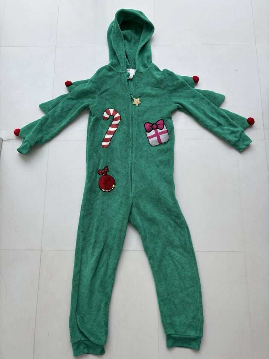 【中古】H&M 着ぐるみ キッズ クリスマス パジャマ サイズ:140 色:グリーン 男女兼用 傷や汚れあり拍卖