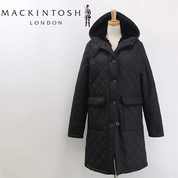 【HA954】◆MACKINTOSH マッキントッシュ 裏地ボア キルティング 中綿 フーデッド コート 黒 ブラック 36拍卖