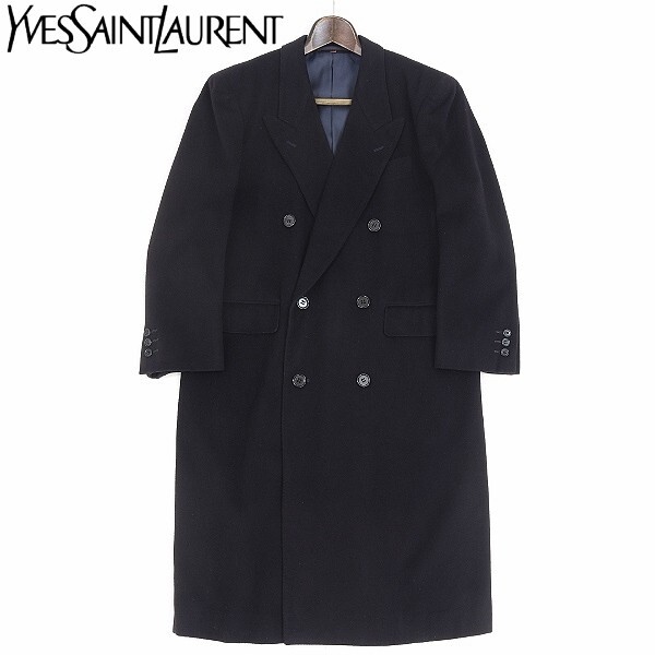 【HB1】ヴィンテージ◆Yves Saint Laurent イヴサンローラン ウール ダブル チェスター コート ダークネイビー S拍卖