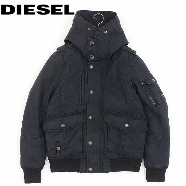 【HB163】◆DIESEL ディーゼル ミリタリー フーデッド 中綿 ジャケット 黒 ブラック S拍卖