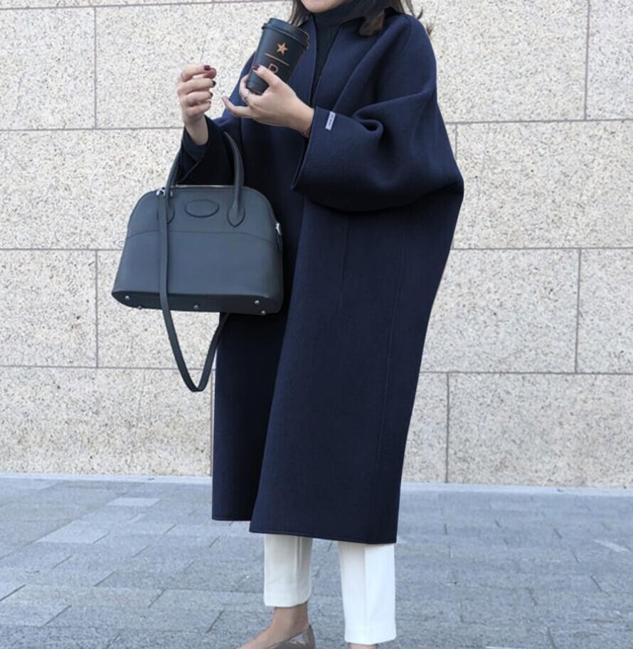 レディース 秋 冬 ラシャコート ロングコート ロング丈 マキシ丈 気質 アウター カジュアル風 チェスターコートネイビー拍卖