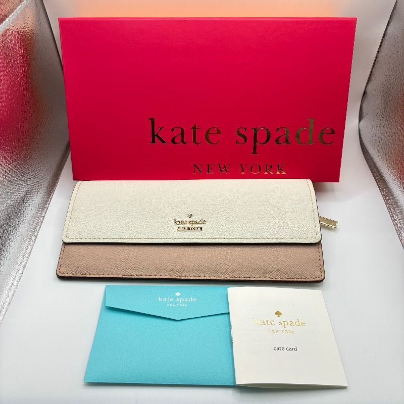 kate spade NEW YORK ケイトスペードニューヨーク 二つ折り長財布 バイカラー レザー アイボリー 箱付き拍卖