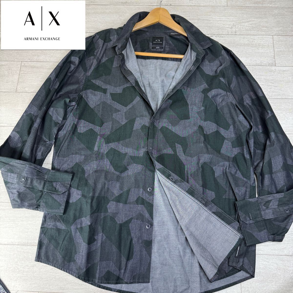 1円〜【未使用級】 アルマーニエクスチェンジ ARMANI EXCHANGE 長袖シャツ 通年 カジュアル トップス ドレスシャツ サイズXL メンズ 拍卖