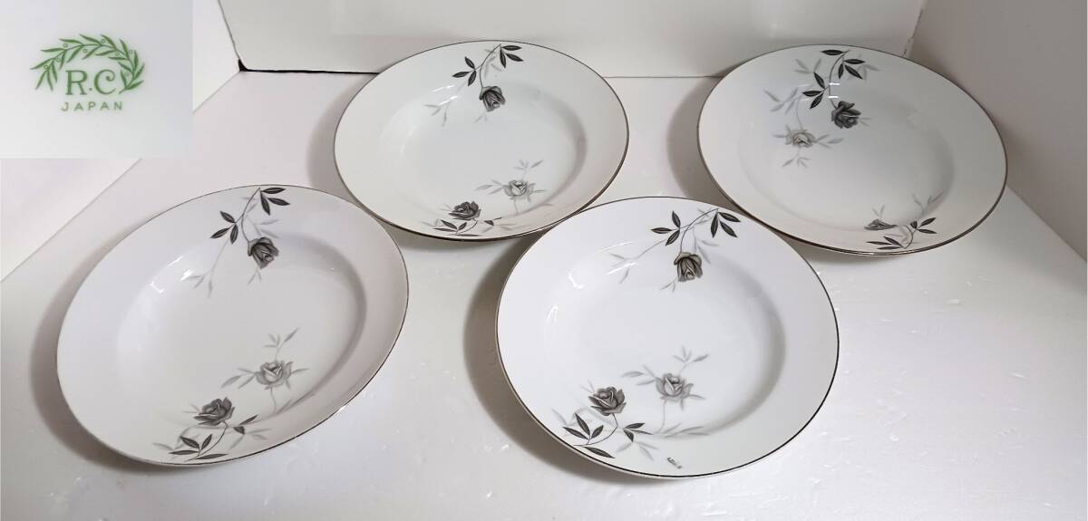 ◆◇ R979) オールドノリタケ/Noritake ロザモア 薔薇/ローズ 日本製 プレート 深皿 4枚 ◇◆拍卖