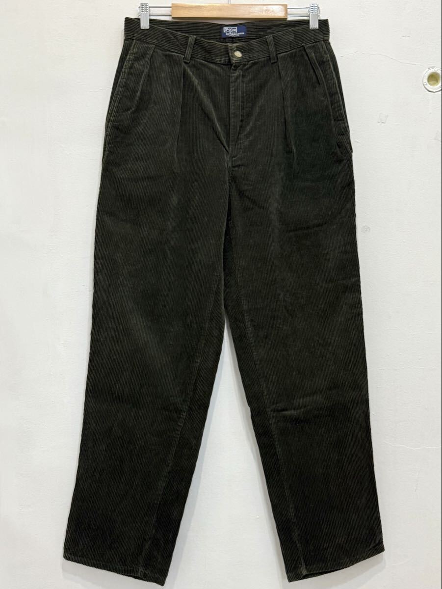 90s USA製 Polo by Ralph Lauren コーデュロイパンツ 32×32 ダークグリーン パンツ ワイド シルエット 2タック ポロ ラルフローレン拍卖