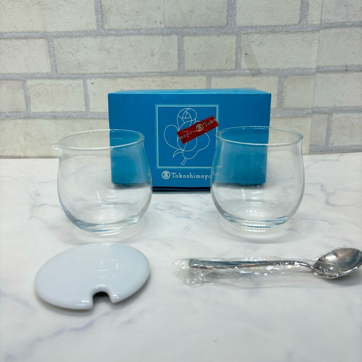 未使用 高島屋 ポット 硝子 ガラス スプーン 蓋付き拍卖