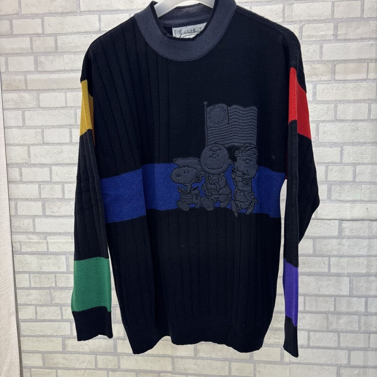 美品 イタリア製 カステルバジャック×ピーナッツ スヌーピー ニット セーター トップス メンズ 黒 ブラック 48 メンズ ウール85%拍卖