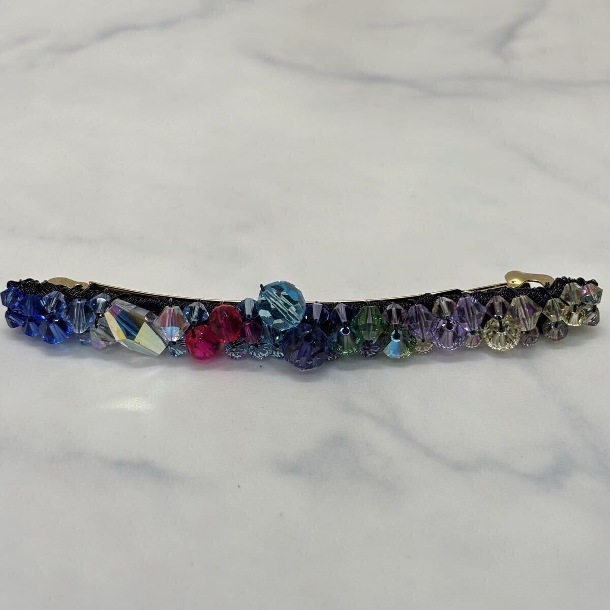 美品 フランス製 コレットマル-フ colette Malouf バレッタ ブルー 黄色 赤 青 緑 紫 レディース ヘアアクセサリー ラインストーン 髪飾り拍卖