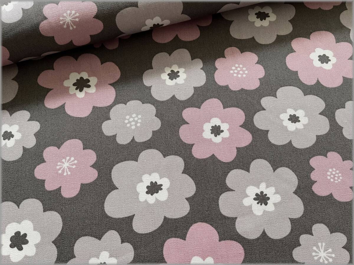 mets★5m*フラワー花柄*gray pink*オックス*コットン*生地布地2D拍卖
