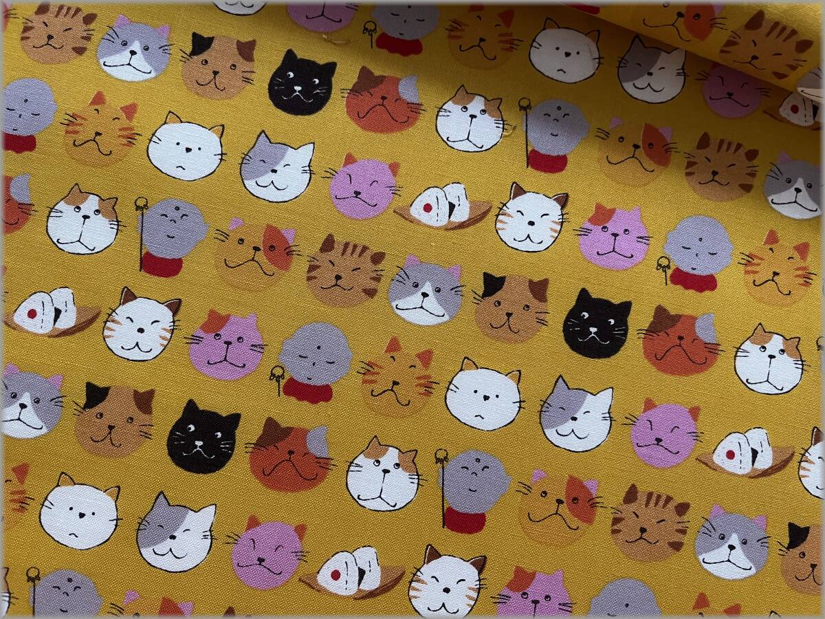 mets★5m*ネコ猫*お地蔵さん*スケア*からし*コットン*生地35B拍卖