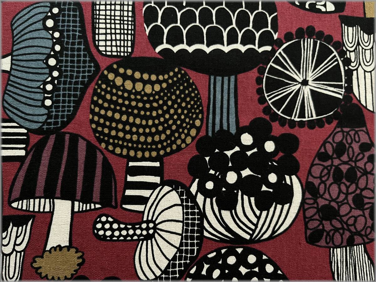 mets★5m*綿麻キャンバス*きのこ北欧の森*raspberry*生地布地2C拍卖