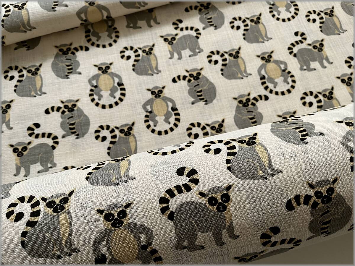 mets★5m*リネンライクスラブ*キツネザル*生成り*コットン生地A1拍卖