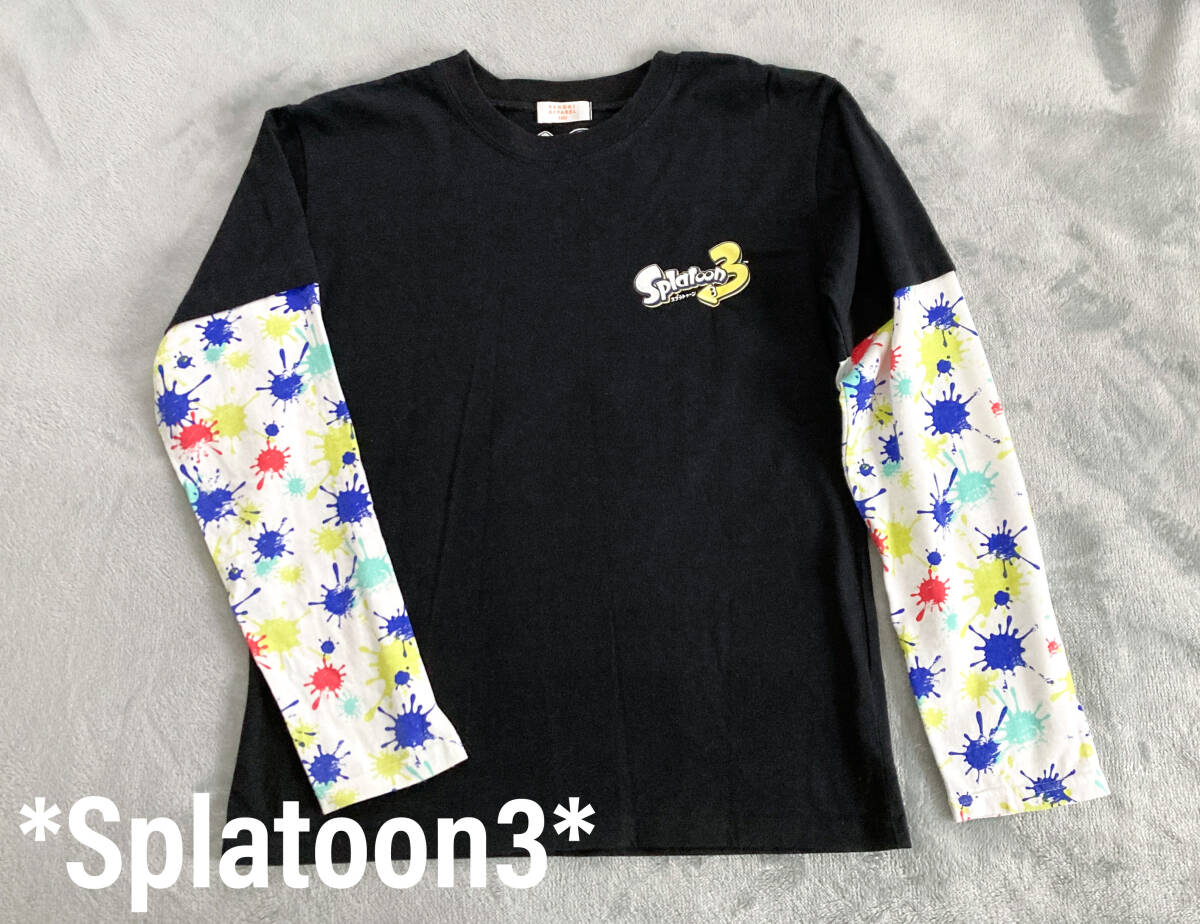 BANDAI 美品 スプラトゥーン3 重ね着風 長袖 Tシャツ ロンT 160 キッズ S レイヤード 黒 ブラック インク拍卖
