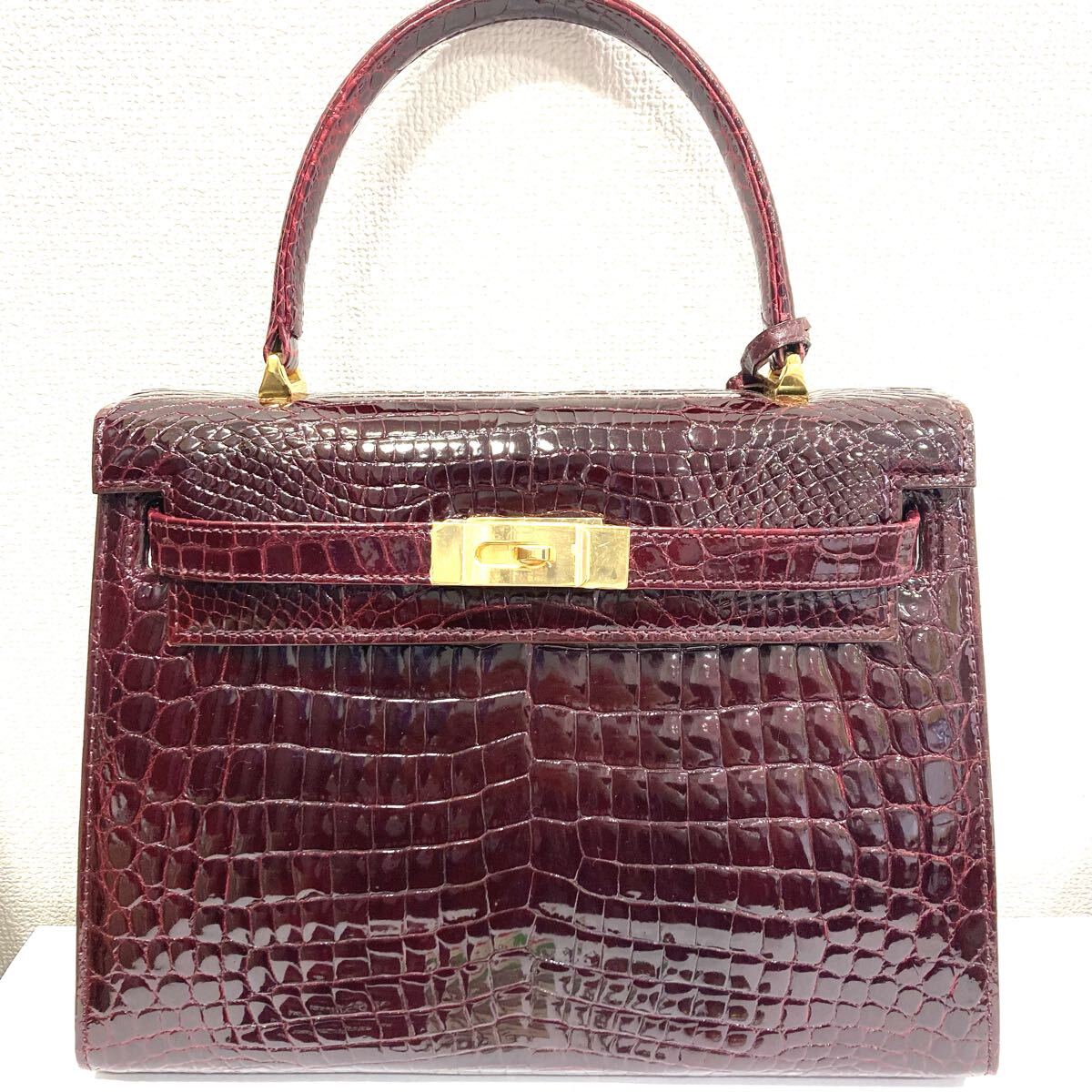 TA★1円~ 中古品 CROCODIL クロコダイル ワニ革 ハンドバッグ レディース 女性用 グレージング仕上げ JRAタグあり 拍卖