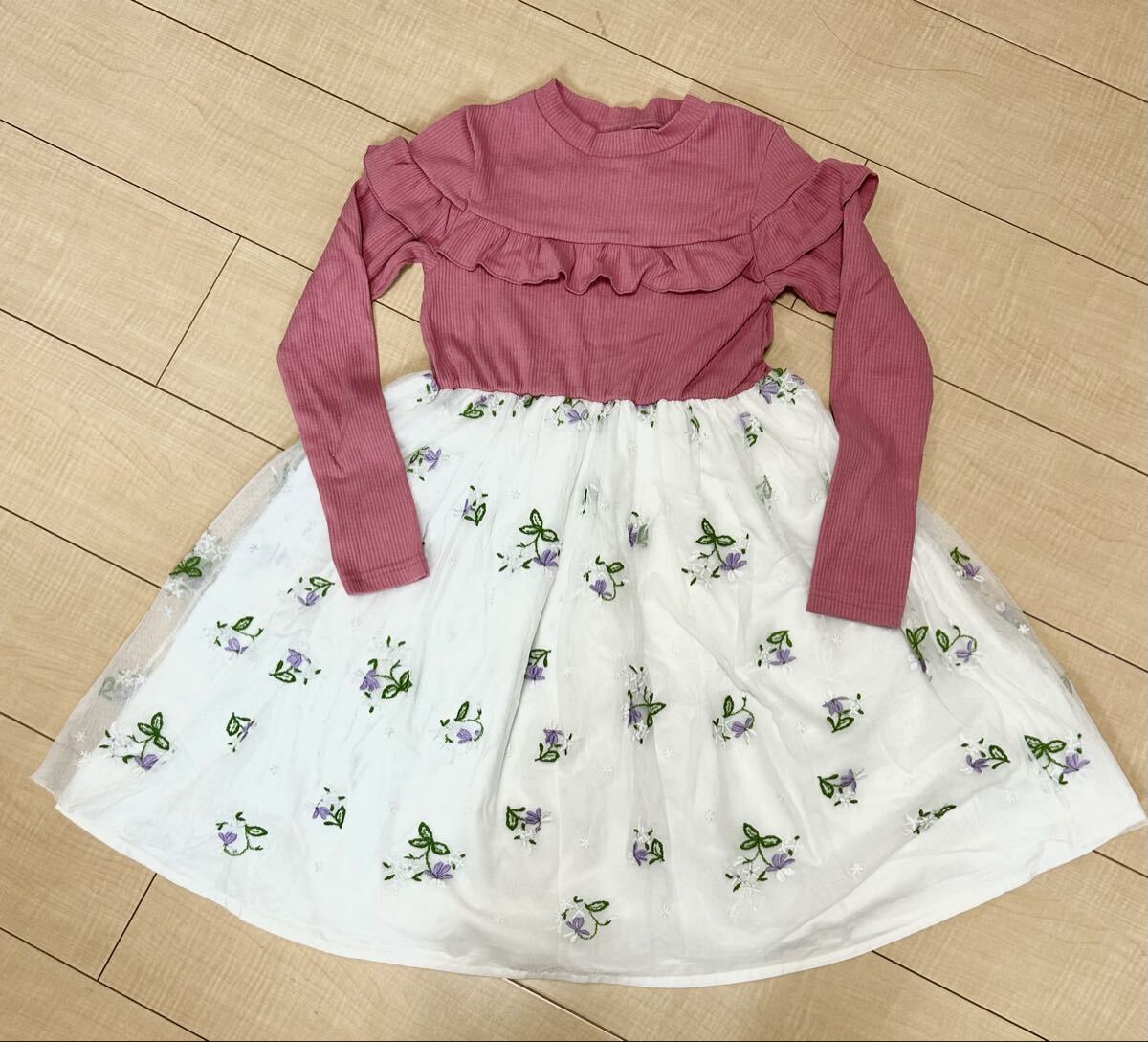 アプレレクール 刺繍 チュールスカート ワンピース 140 発表会 女の子 長袖拍卖