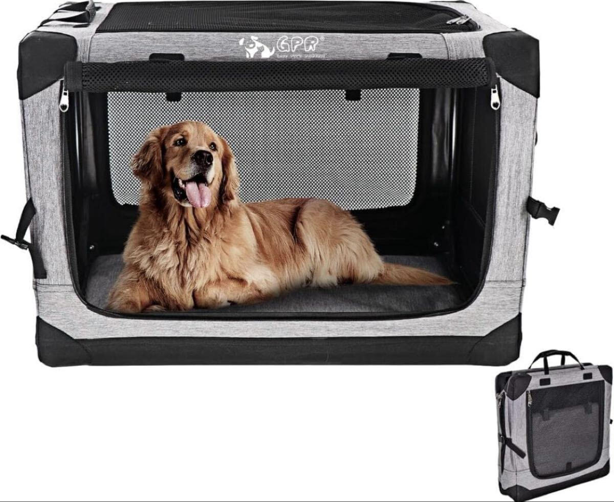 ペット ソフトクレート ケージ ペットキャリー ペットハウス カバー取り外せる 4面メッシュ出入口 鉄フレーム 猫犬兼用 折りたたみ式 拍卖