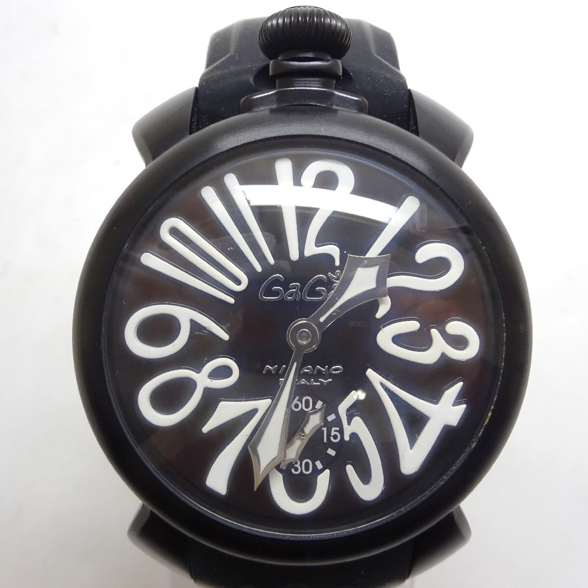 1円開始◆稼働◆ ガガミラノ N.12184 ブラック 手巻き メンズ 腕時計 AC45003拍卖