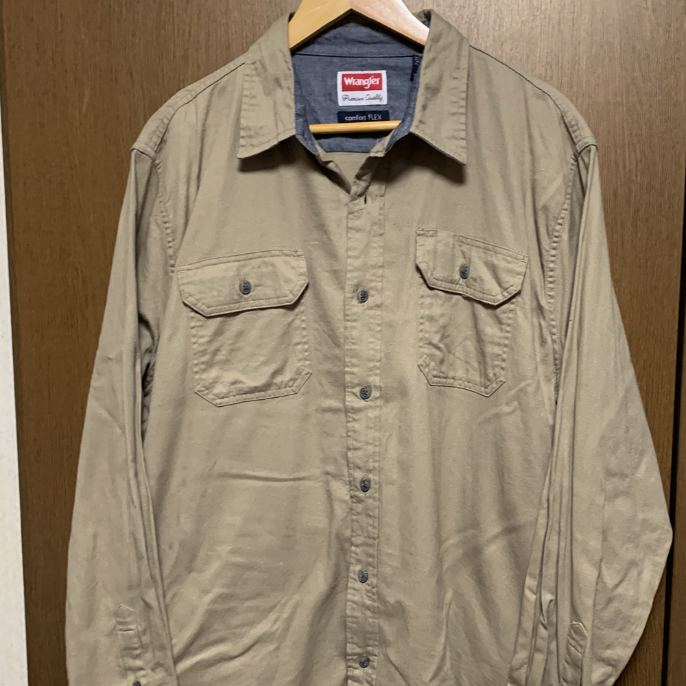 L【Wrangler|長袖シャツ】ラングラー カーキ/ブラウン系 ワークシャツ 長袖 ストレッチ XXL拍卖