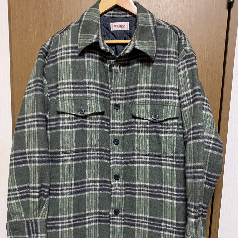 L【McGREGOR|アウター】マックレガー グリーン系 チェック柄 ウール シャツデザイン 中綿 ハーフコート 拍卖