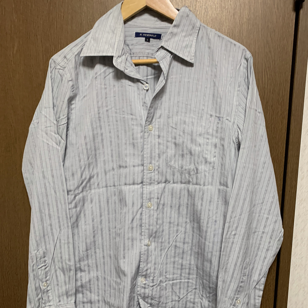 L【R.NEWBOLD|長袖シャツ】アールニューボールド ライトグレー ストライプ柄 拍卖