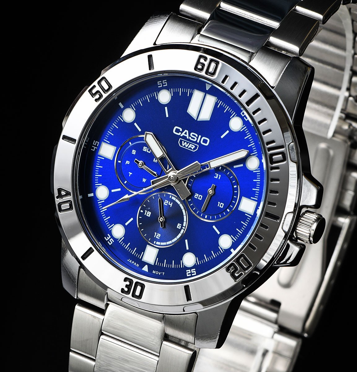 新品 逆輸入カシオ最新作 鮮烈サファイヤブルー 30m防水 マルチファンクション 腕時計 新品 CASIO メンズ 激レア日本未発売拍卖