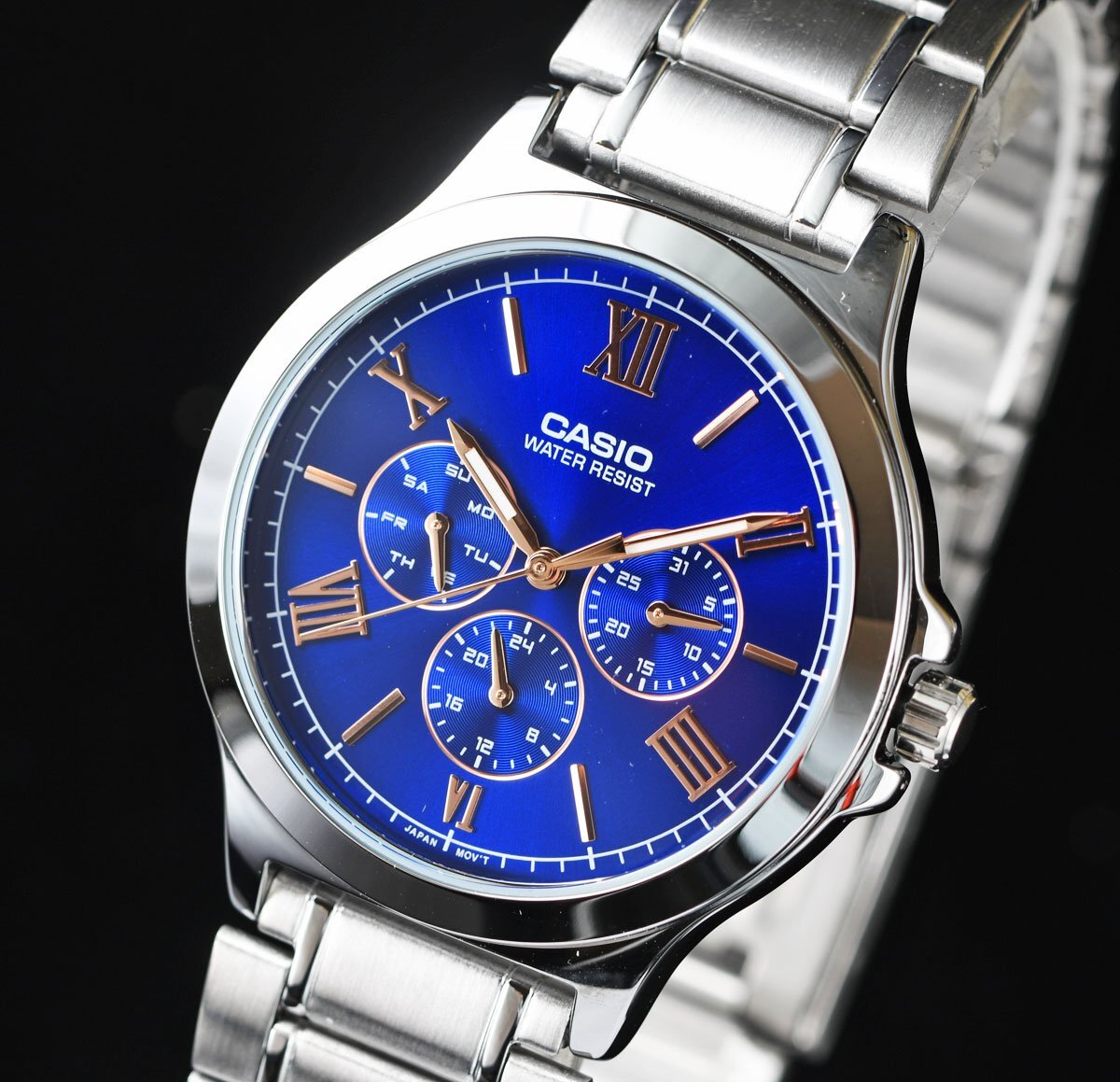 新品 逆輸入カシオ 新品 ブルーメタリック&ローマ数字 30m防水 最新モデル マルチファンクション 腕時計 CASIO メンズ 本物 日本未発売拍卖