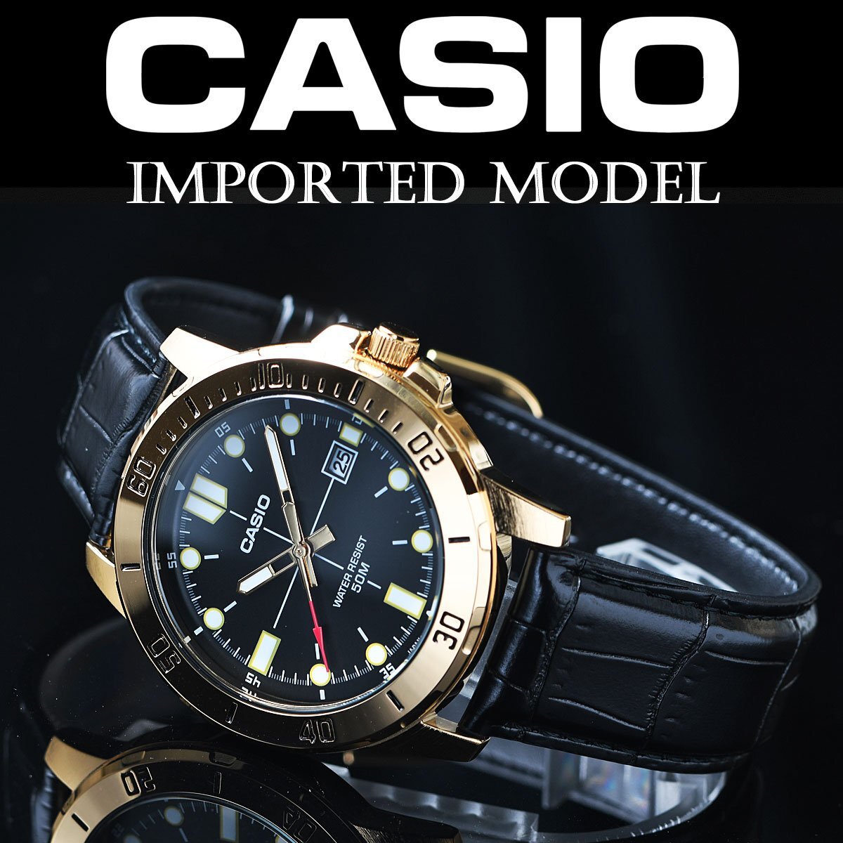 逆輸入カシオ 新品 最新作 視認性高くシンプルで飽きがこない ゴールド&ブラックメタリック 50m防水 腕時計 CASIO メンズ 日本未発売拍卖