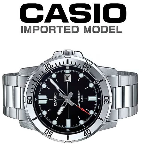 新品 逆輸入カシオ最新作 精悍ブラックメタリック 50m防水 腕時計 未使用 CASIO メンズ 激レア日本未発売拍卖