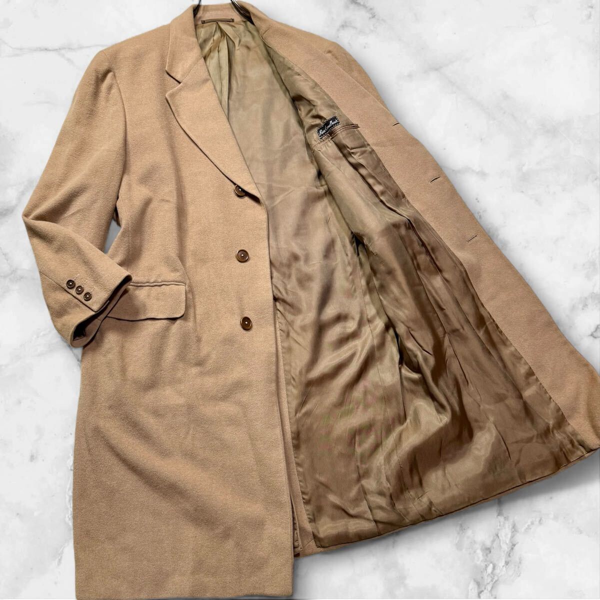 美品/XLサイズ■ エルメネジルドゼニア チェスターコート キャメル100% マキシ丈 ロングコート メンズ 50 ブラウン Ermenegildo Zegna拍卖