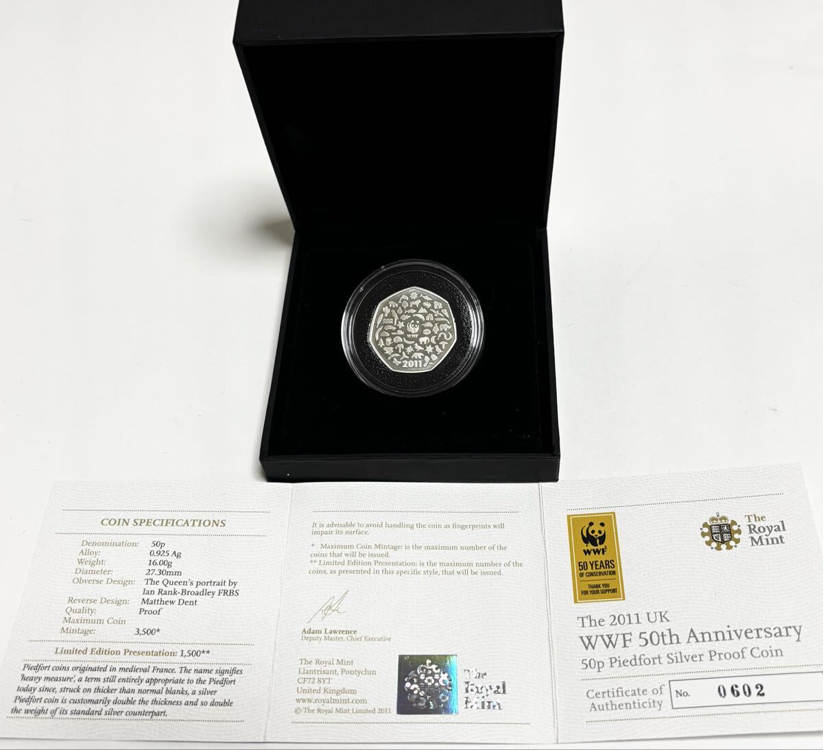 The 2011 UK WWF 50th Anniversary 50P Piedfort Silver Proof Coin 銀貨 シルバー プルーフ コイン イギリス 50周年記念拍卖