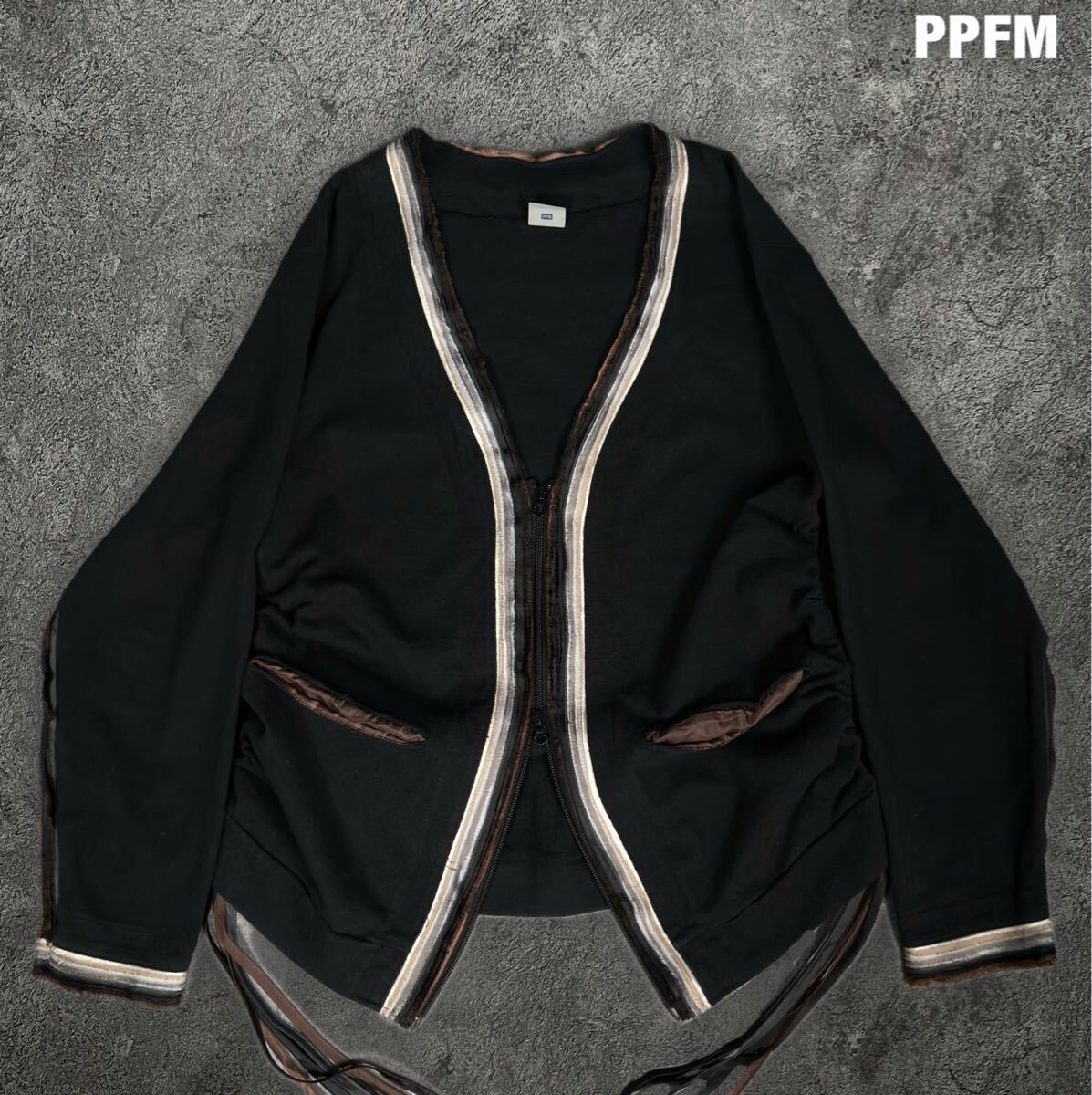 PPFM 00s y2k サイドフリンジ スウェット カーディガン ピーピーエフエム ブラック 羽織り 黒 90s拍卖