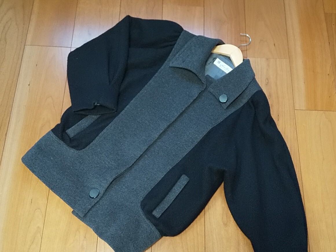 レディース コート ポケット付き グレー×ネイビー M 毛混 拍卖