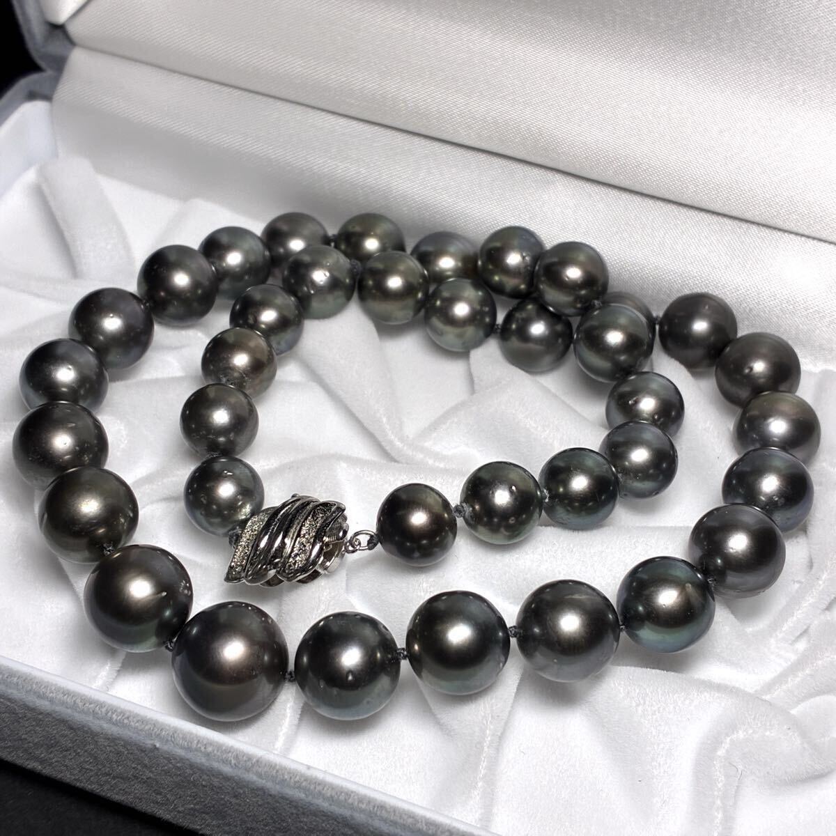 K14WG 黒蝶真珠 クロチョウ 本真珠 南洋パール ジュエリー ネックレス 約10.2〜14.0mm 全長46.5cm 約78g pearl necklace 希少 アクセサリー拍卖