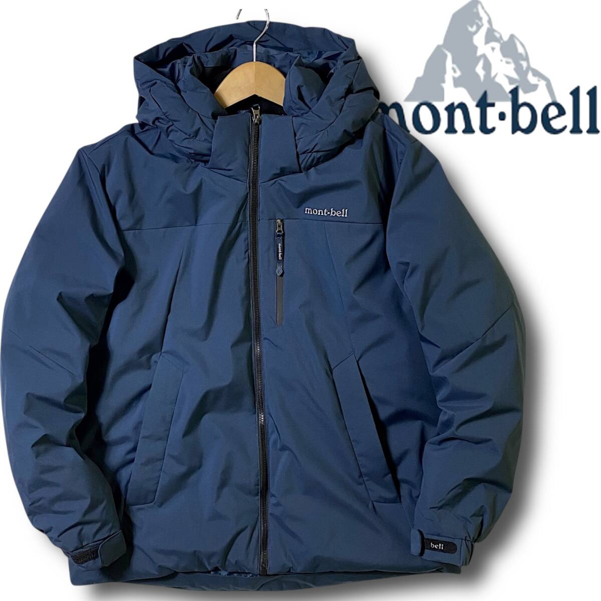 新品 mont-bell モンベル 定4.6万 撥水防寒保温 胸ポケット止水ジップ 高機能中綿エコダウンジャケット 2WAY フード付 ブルゾン M 紺 P拍卖
