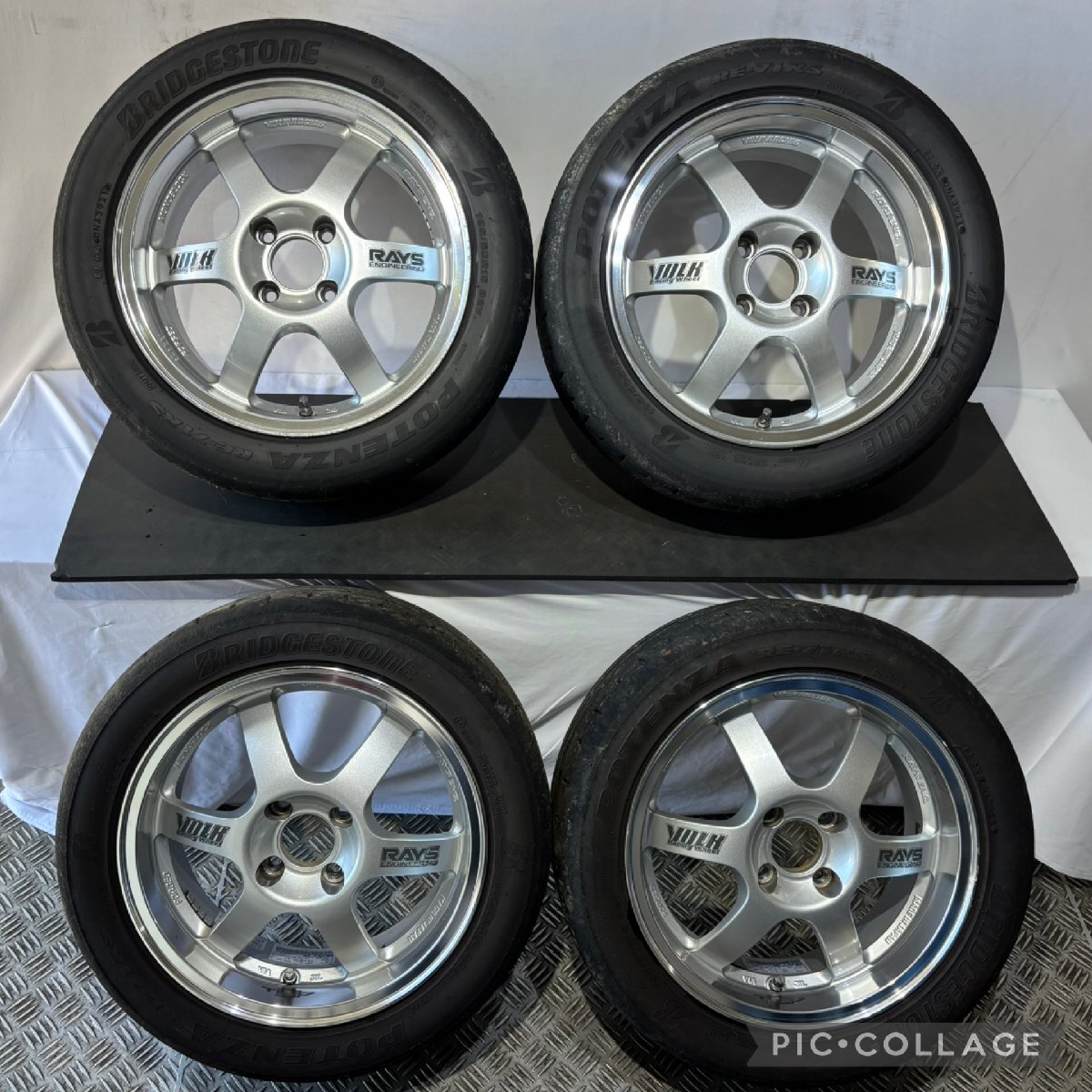 1円スタート 深リム RAYS VOLK Racing TE37 15インチ 6.5J +35 PCD100 4H【195/50R15】POTENZA 2021年 4分山 ラジアルタイヤ付4本セット!拍卖