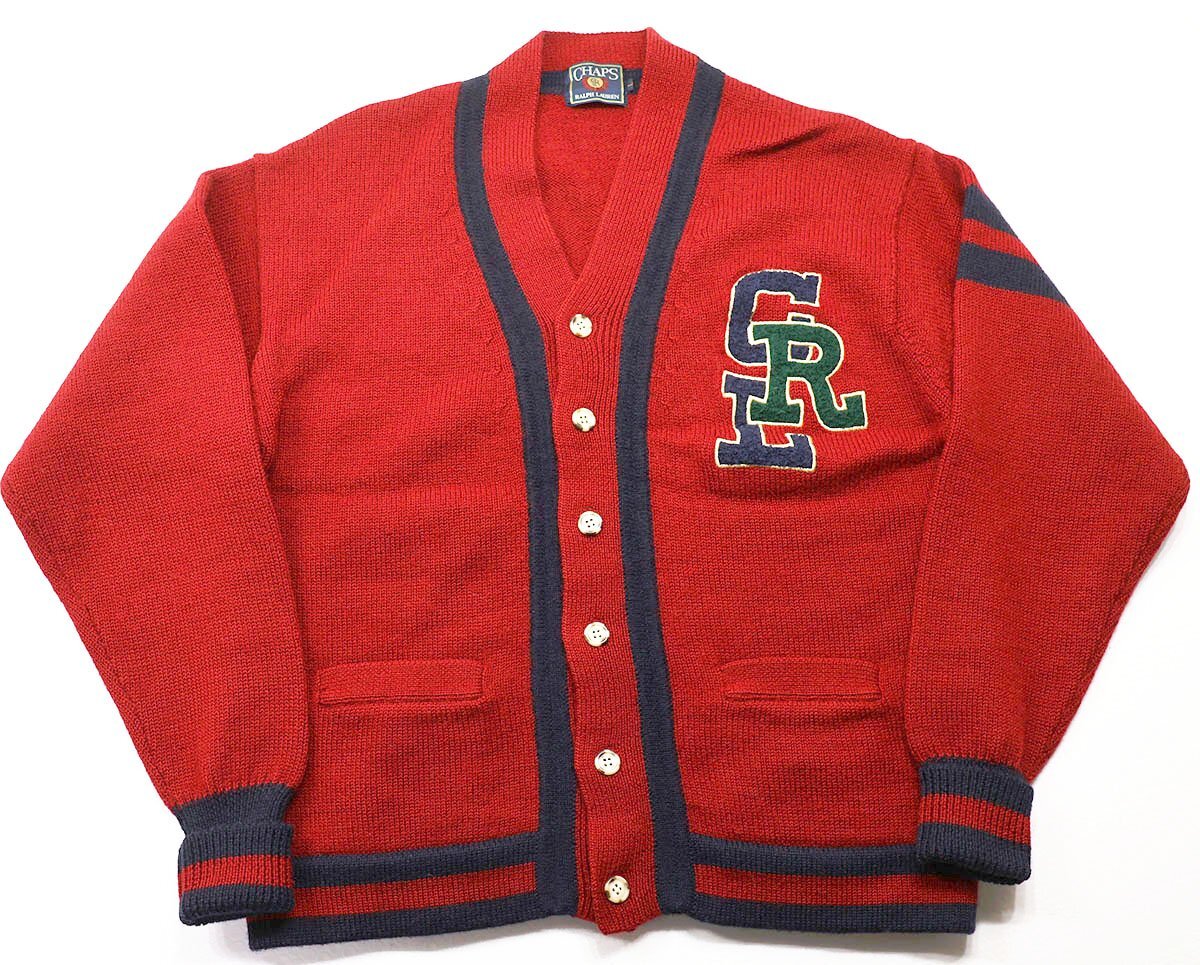 CHAPS Ralph Lauren (チャップス ラルフローレン) WOOL LETTERED CARDIGAN - CRL - / ウール レタードカーディガン レッド size L拍卖