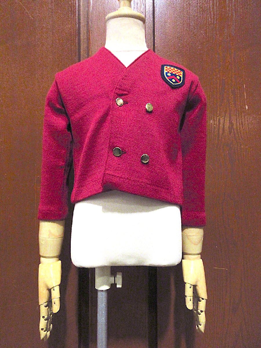 ビンテージ50's60's●キッズワッペン付きダブルブレストウールカーディガン臙脂●251102m3-k-cdgトップスニット子ども服拍卖